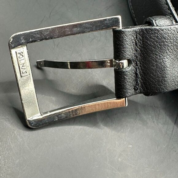 Mens Belt size 43 Black Leather Silver Square Buckle 49 Inches Length - Picture 3 of 10